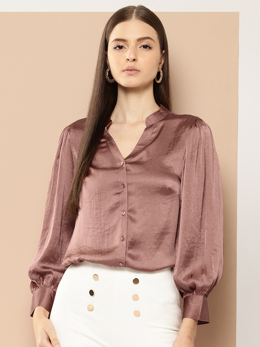 

her by invictus Bishop Sleeve Casual Shirt, Copper