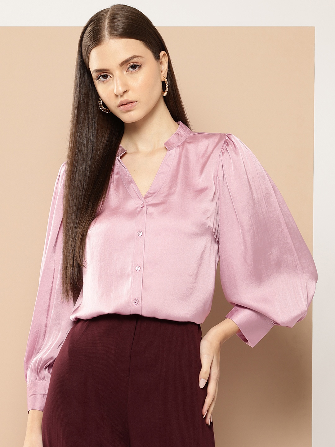 

her by invictus Bishop Sleeve Casual Shirt, Lavender