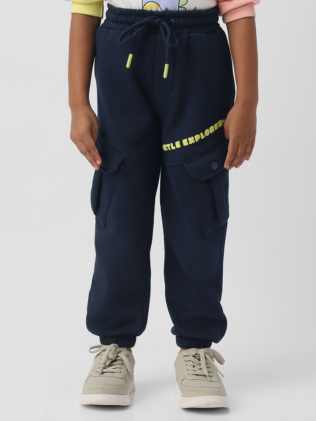 

Nauti Nati Boys Fleece Typography Printed Cargo-pocket Joggers, Navy blue