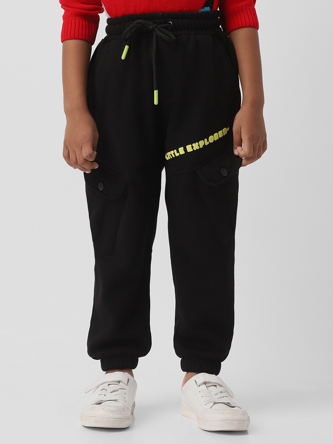 Nautinati Boys' Typography Print Fleece Cargo-Pocket Joggers, Black