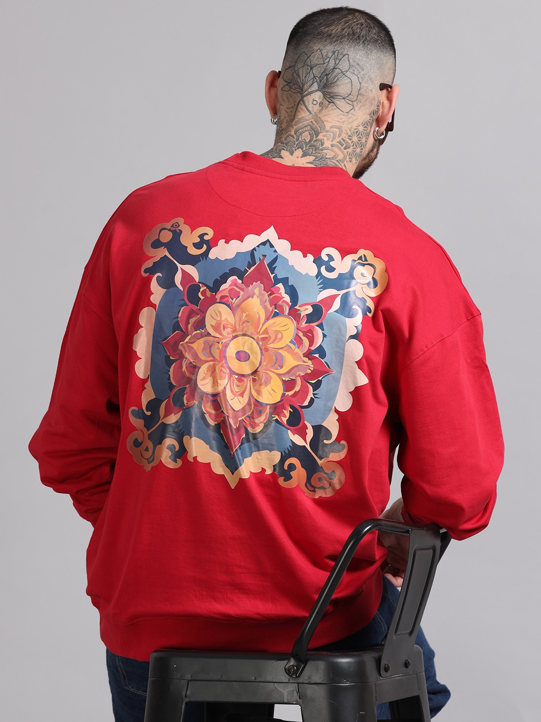 

SILISOUL Men Graphic Printed Oversized Pure Cotton Sweatshirt, Red