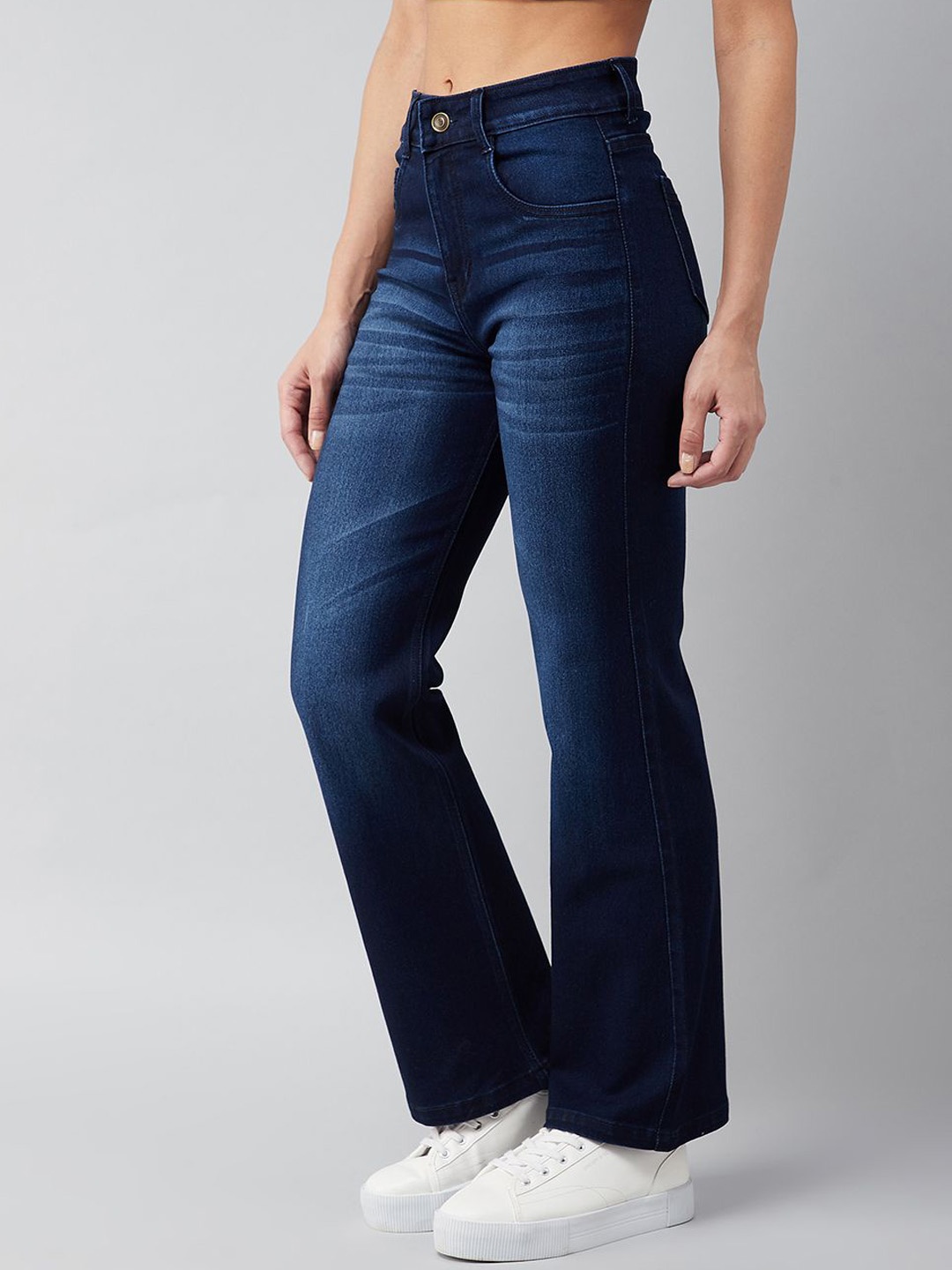 

Miss Chase Women Wide Leg Stretchable Jeans, Navy blue