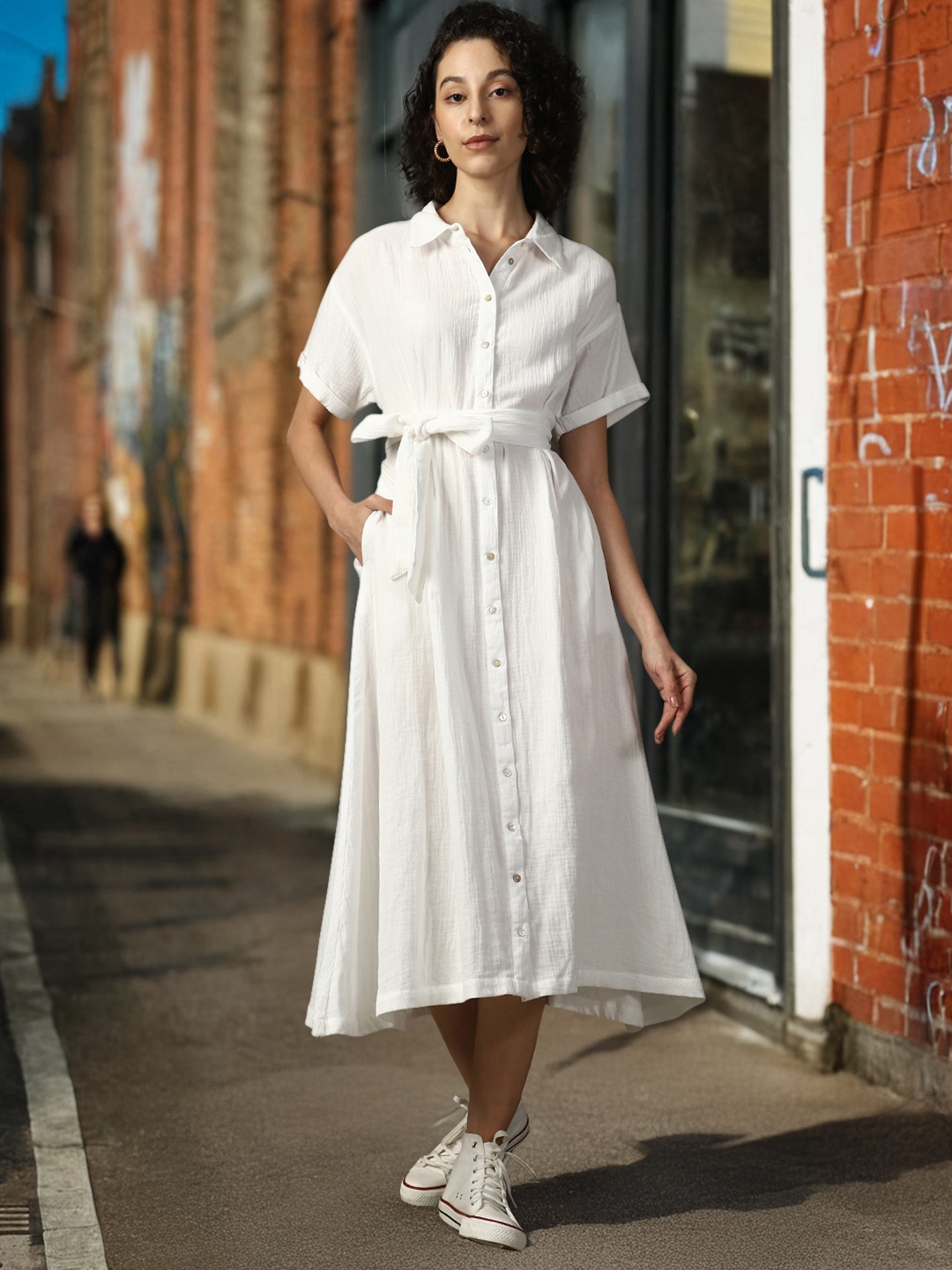 

High Star Women Shirt Midi Dress, Off white