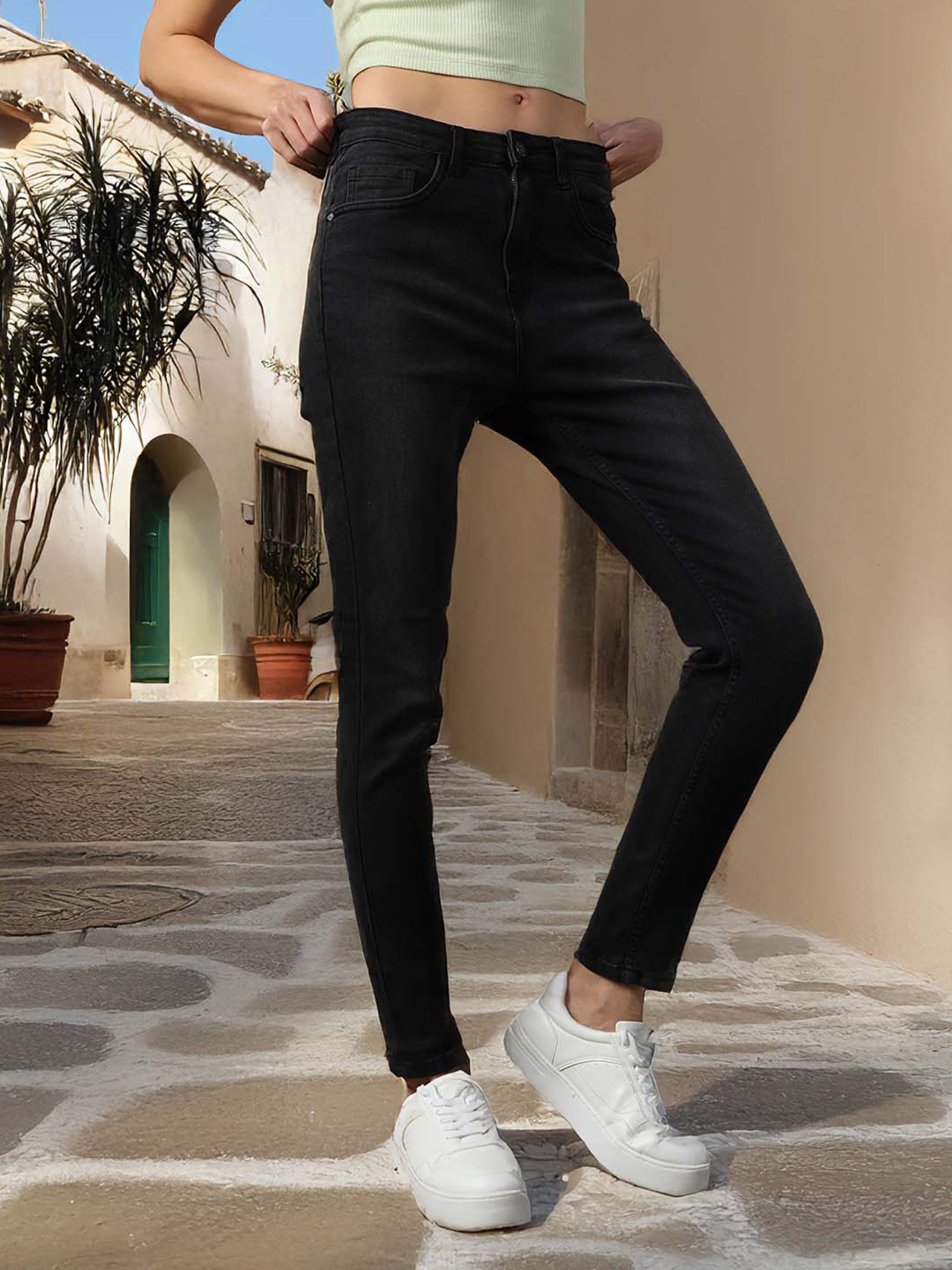 

High Star Women Comfort Skinny Fit High-Rise Stretchable Jeans, Black