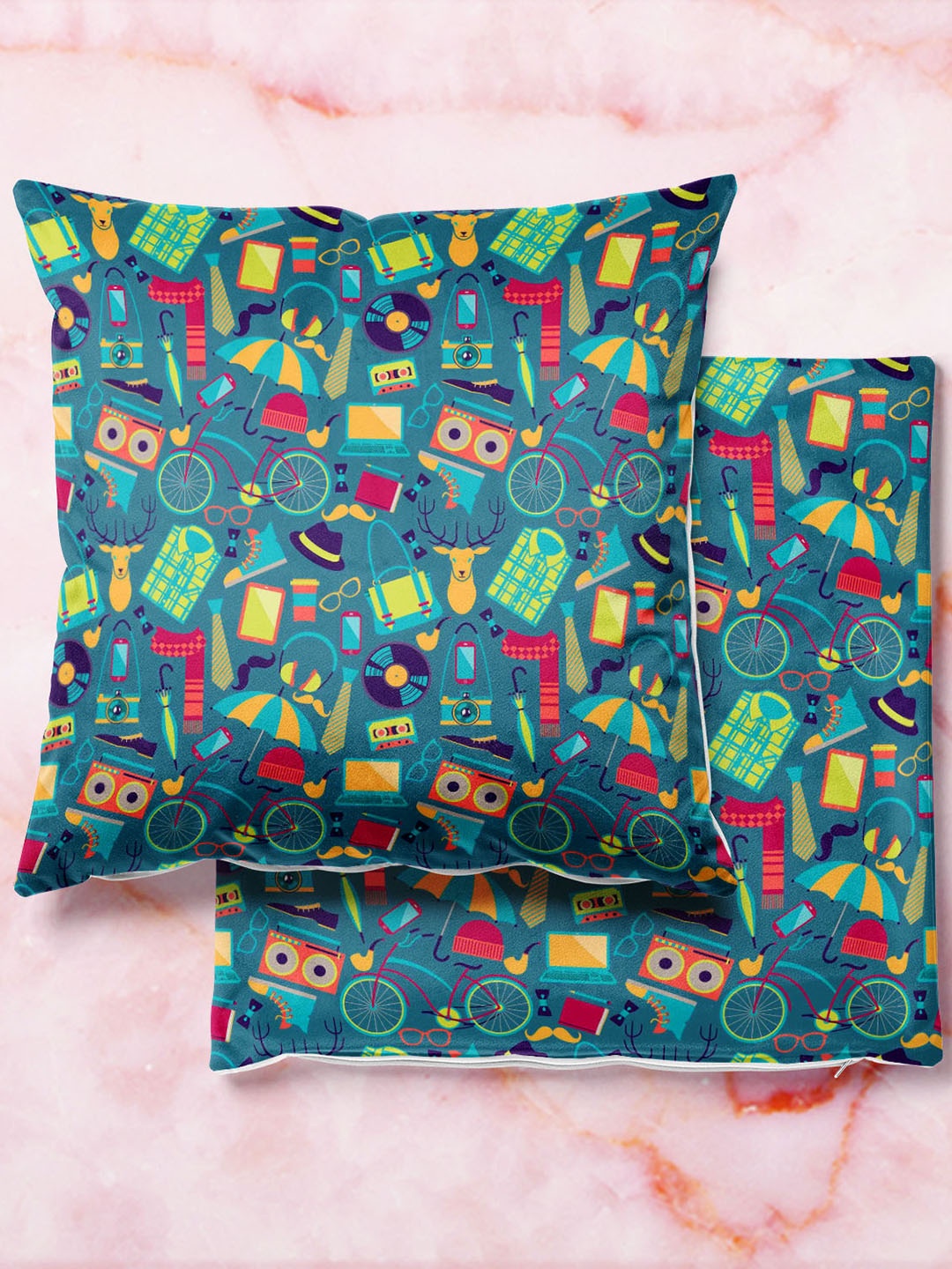 

ArtzFolio Multicoloured Set of 2 Square Cushion Covers, Multi