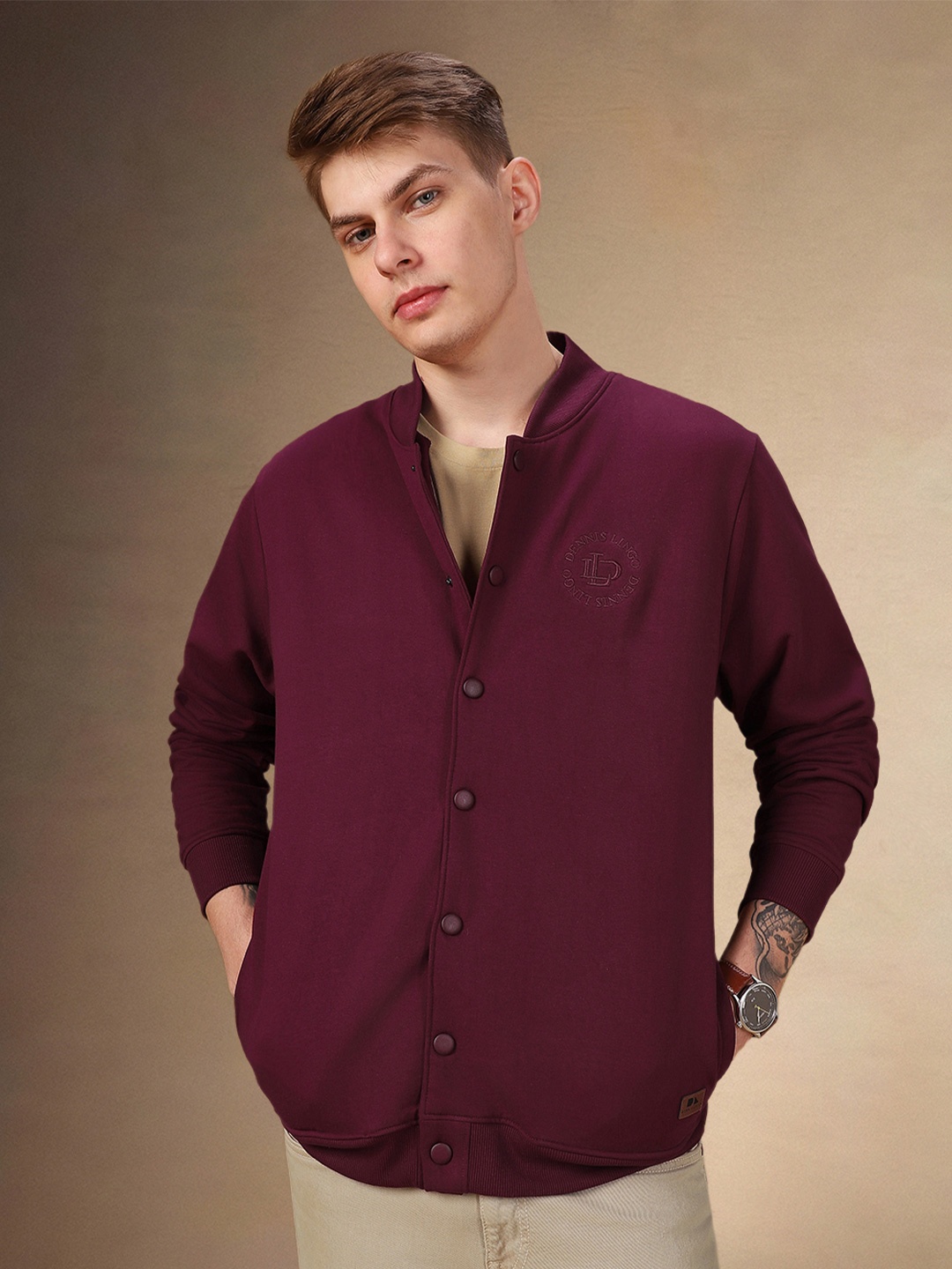 

Dennis Lingo Men Mandarin Collar Sweatshirt, Purple