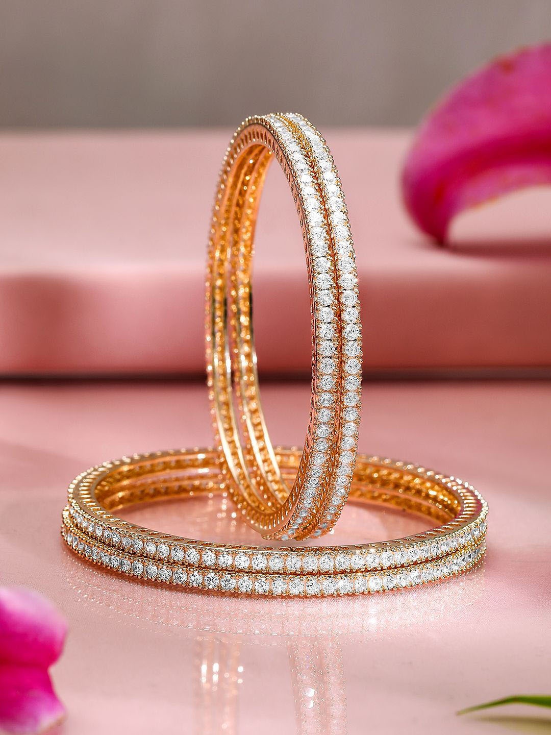 

Rubans Set of 4 22K Gold-Plated Cubic Zirconia Studded Premium Handcrafted Bangles