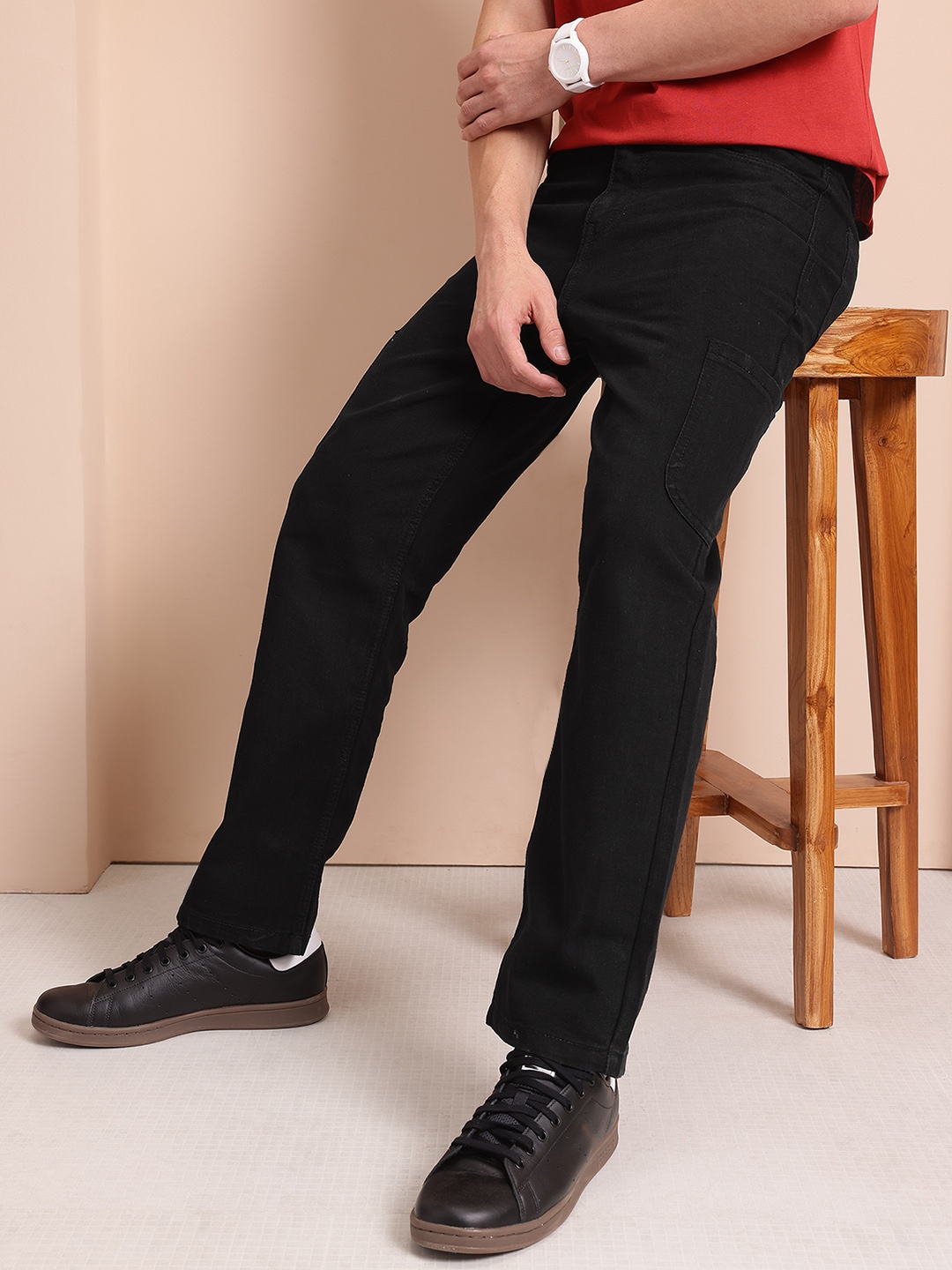 

Mast & Harbour Men Straight Fit Cargo Jeans, Black