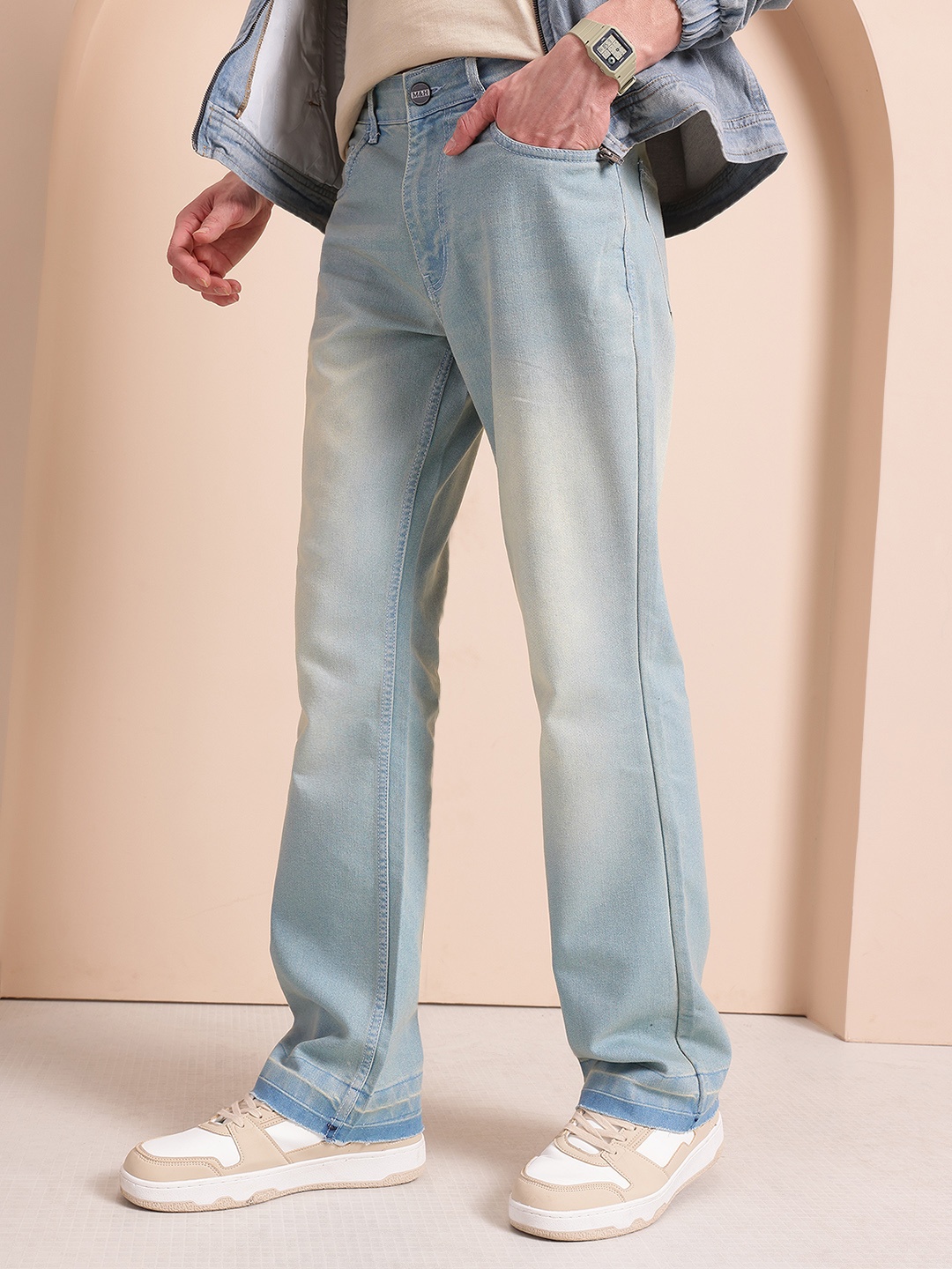 

Mast & Harbour Men Bootcut Heavy Fade Jeans, Blue