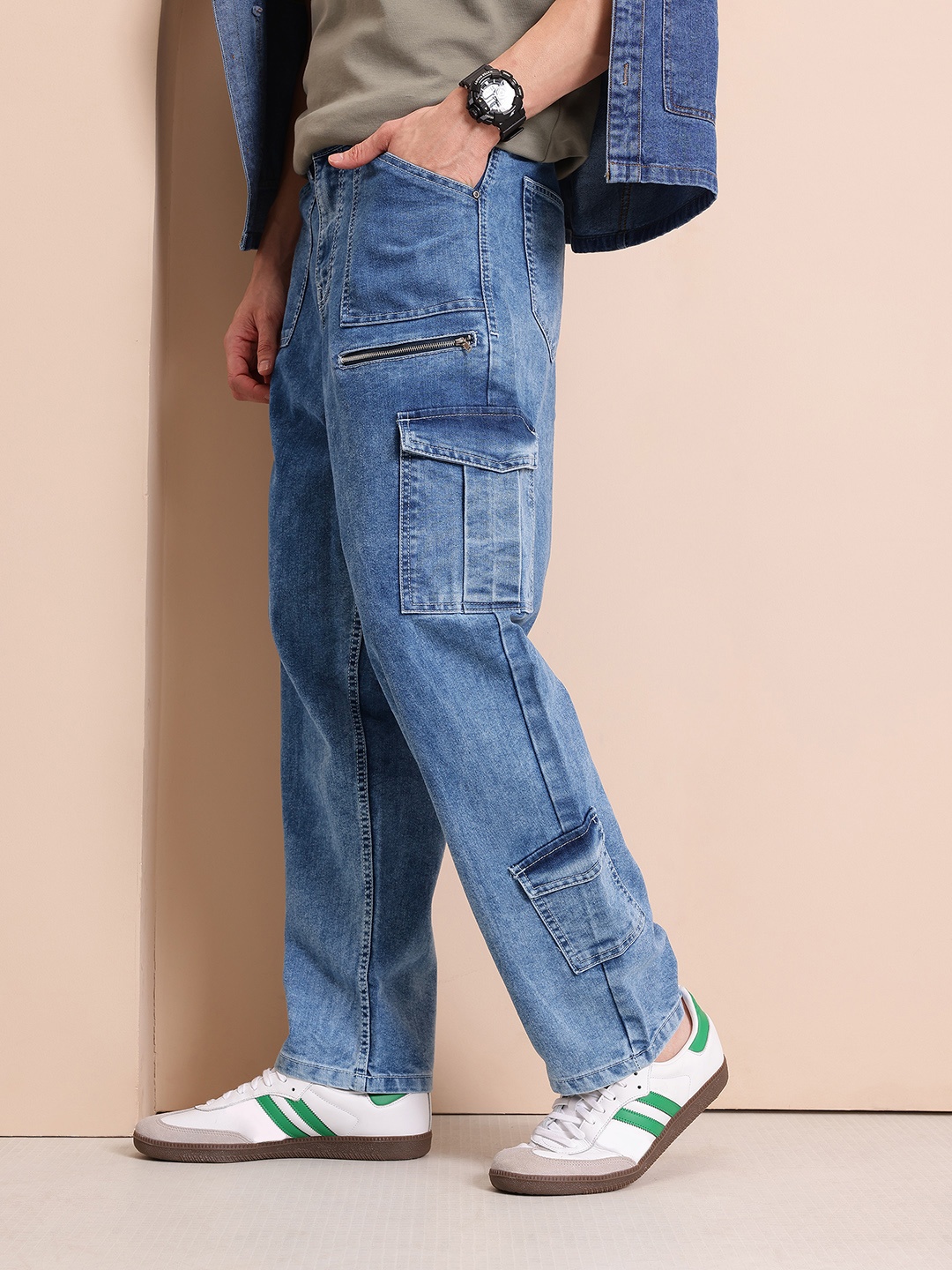 

Mast & Harbour Men Loose Fit Cargo Styles Jeans, Blue