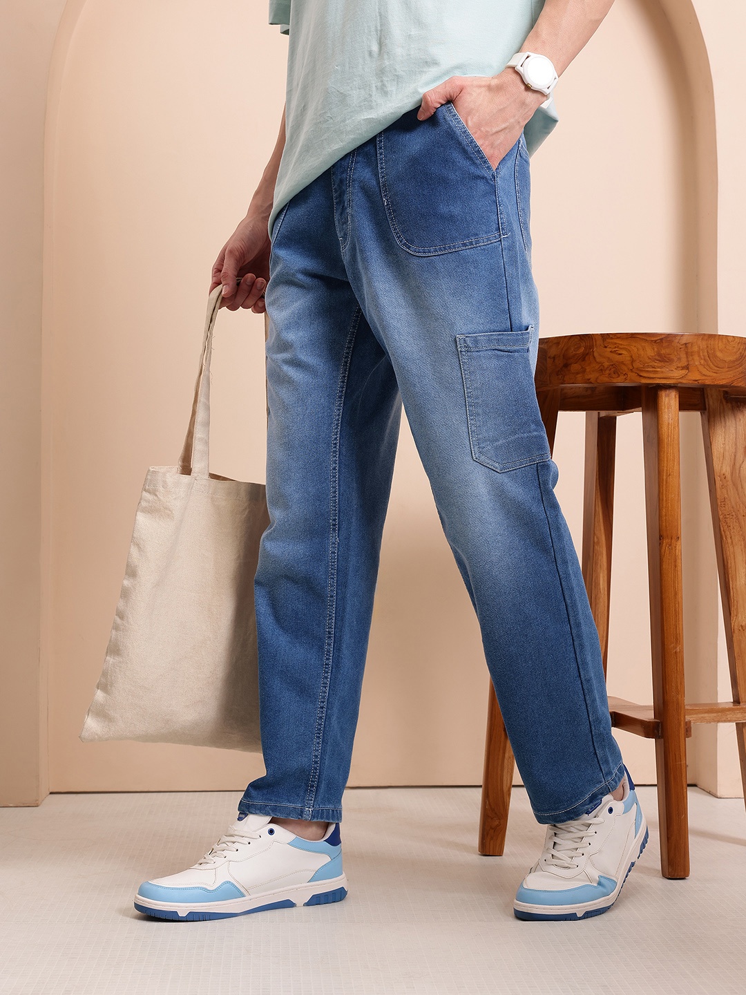 

Mast & Harbour Men Cargo Styles Pure Cotton Jeans, Blue