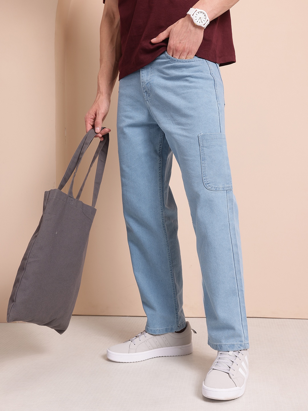 

Mast & Harbour Men Straight Fit Cargo Style Jeans, Blue