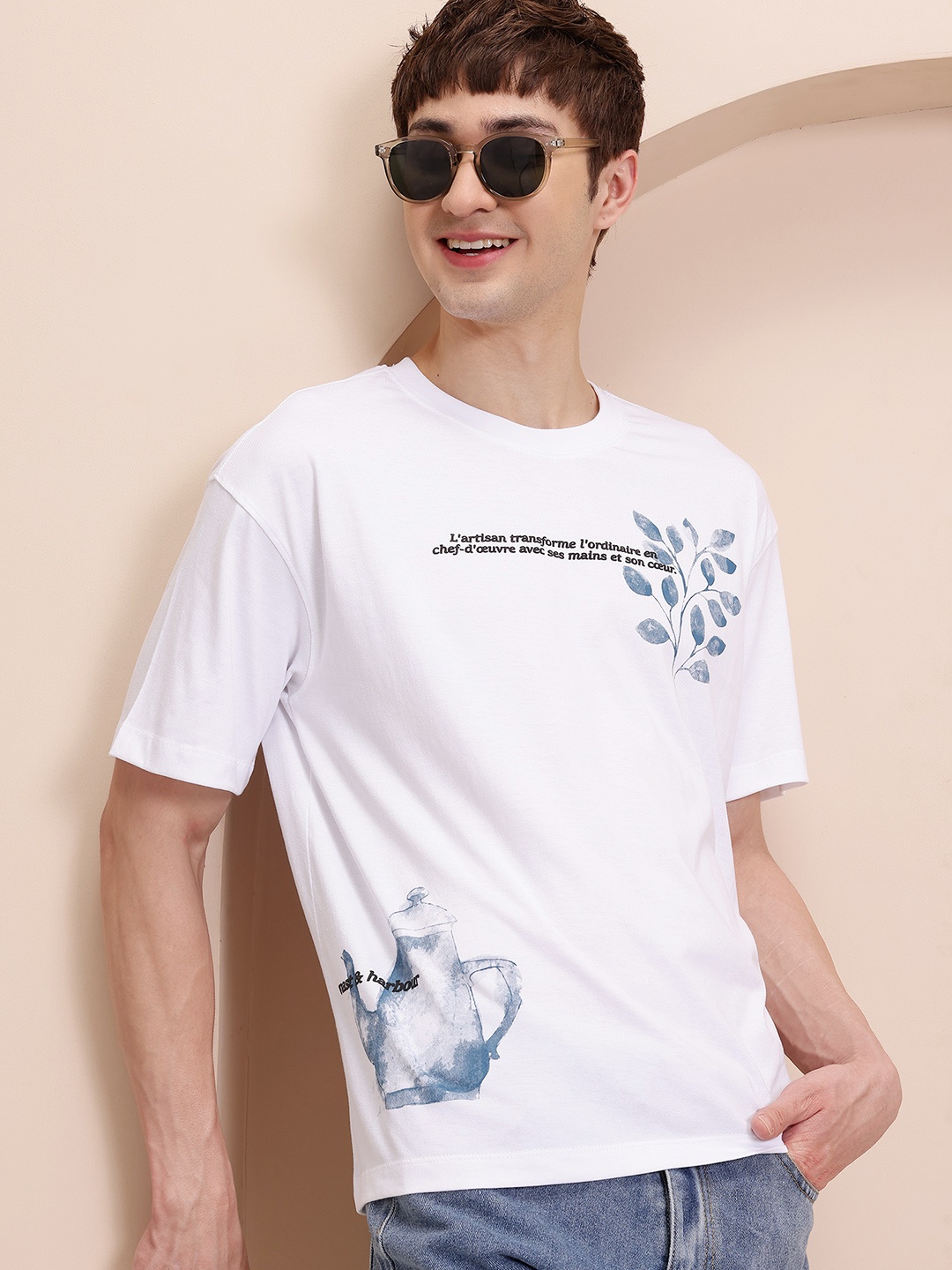 

Mast & Harbour Men Printed Relaxed Fit T-shirt, White