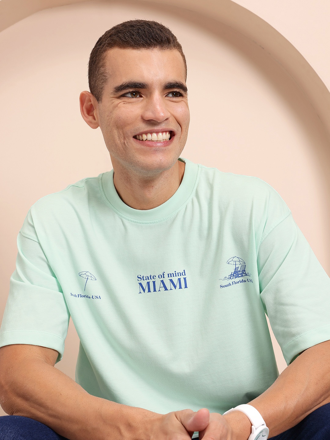

Mast & Harbour Placement Print Drop-Shoulder Sleeves T-shirt, Blue