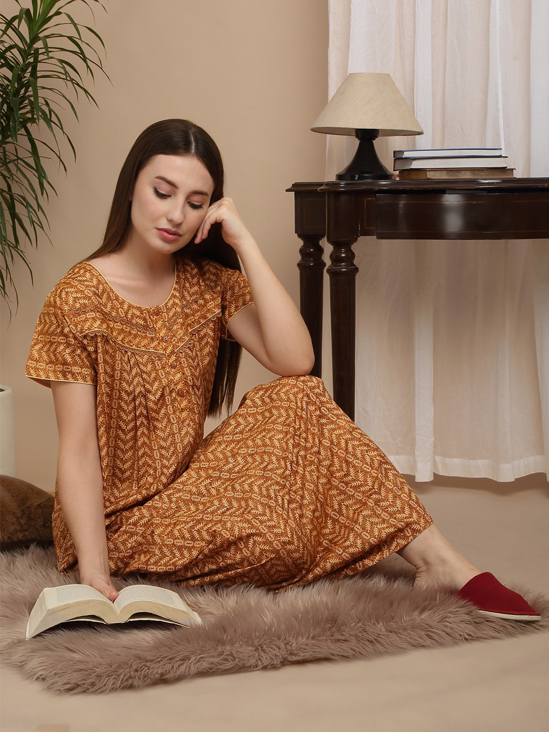 

Sweet Dreams Women Printed Maxi Nightdress, Orange