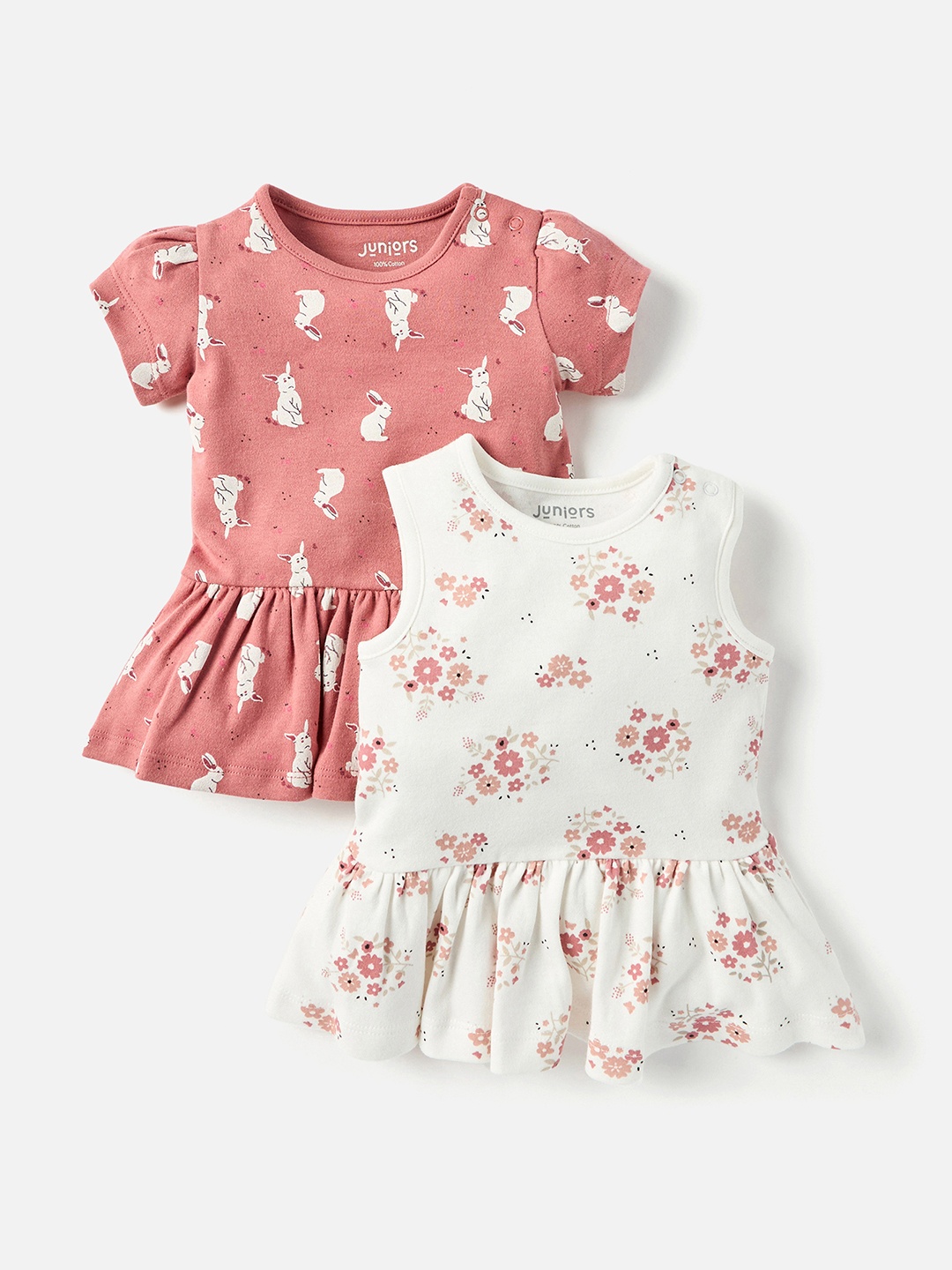

Juniors by Babyshop Girls Set of 2 Printed Drop - Waist Dress, Cream