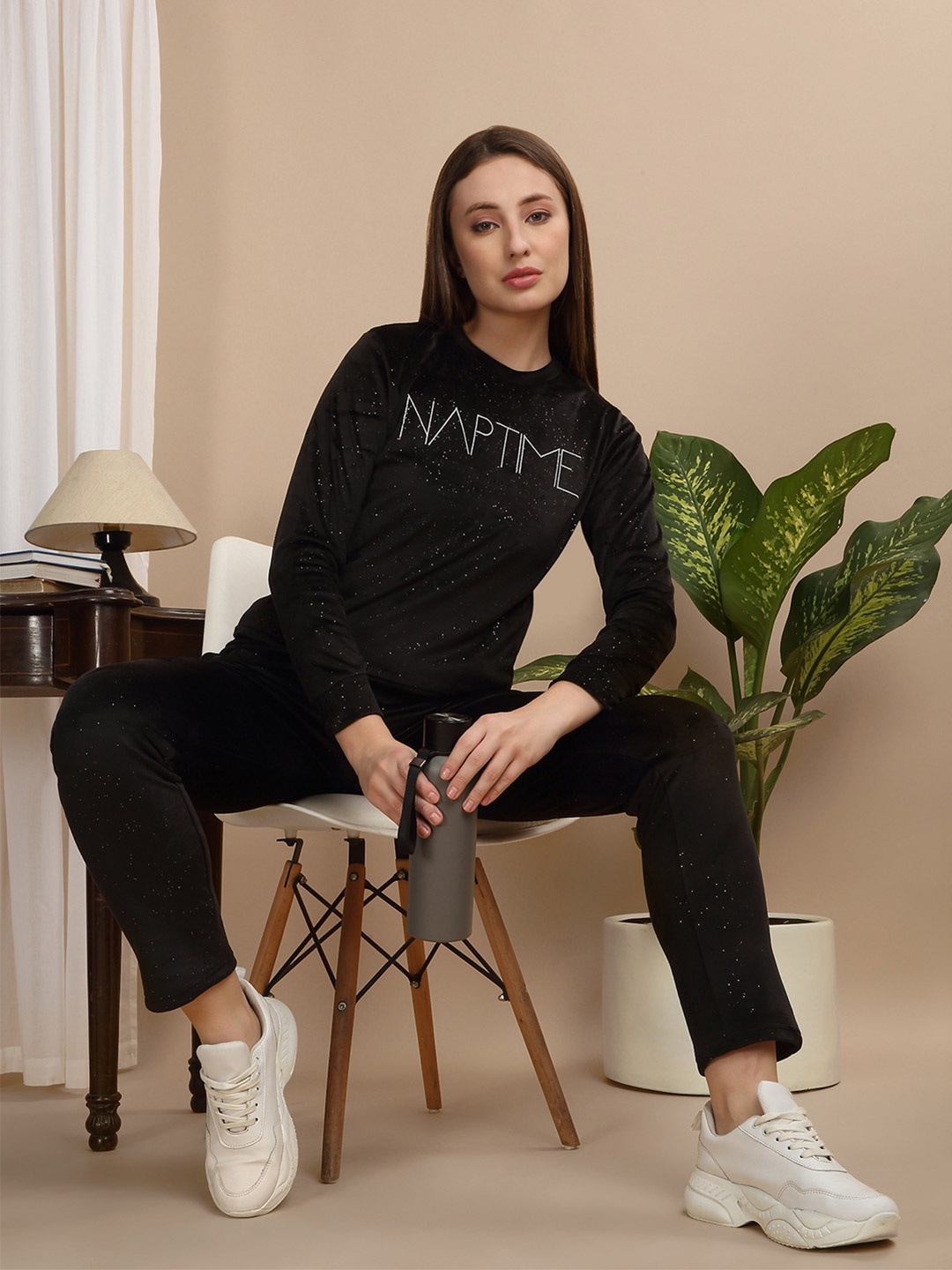 

Sweet Dreams Printed Round Neck Tracksuits, Black