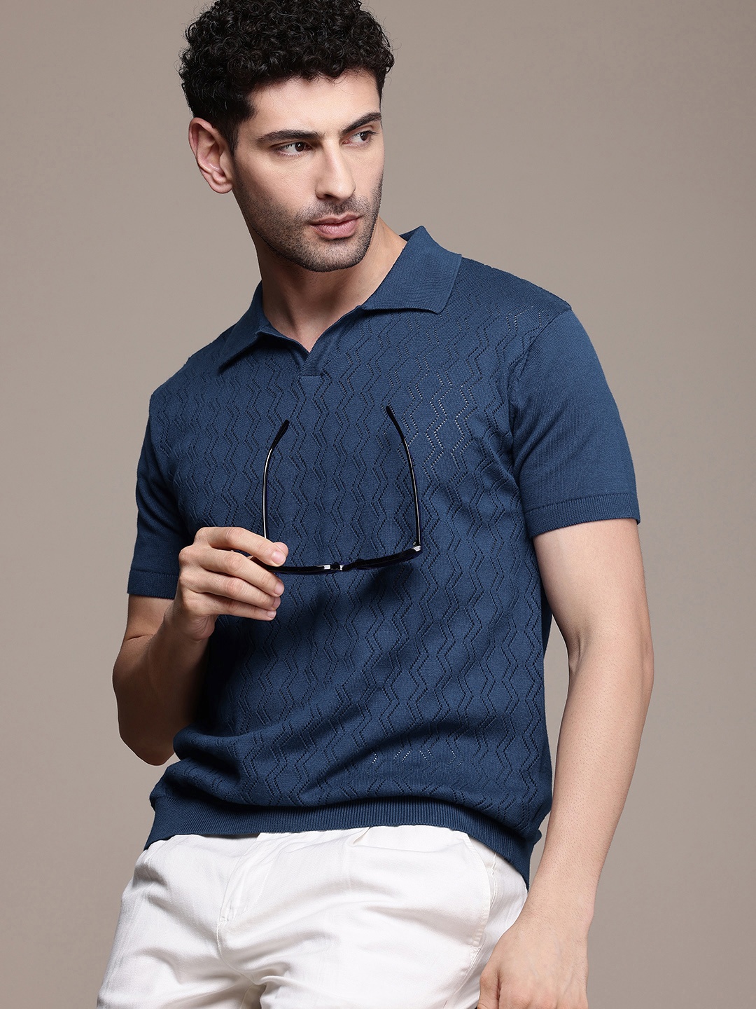 

French Connection Men Polo Collar Bio Finish Pure Cotton T-shirt, Blue