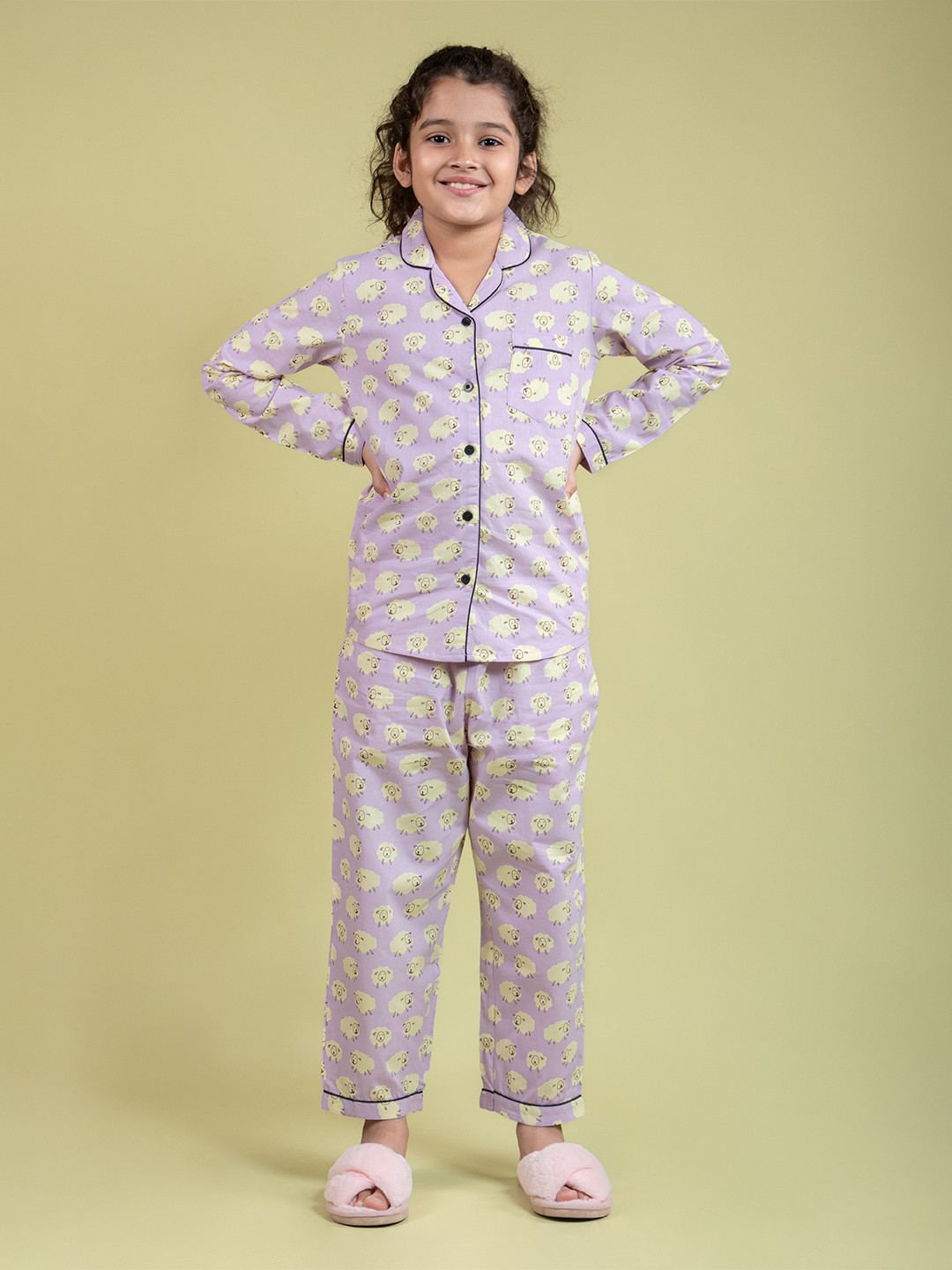 

TWEENY MINI Girls Printed Pure Cotton Night suit, Lavender