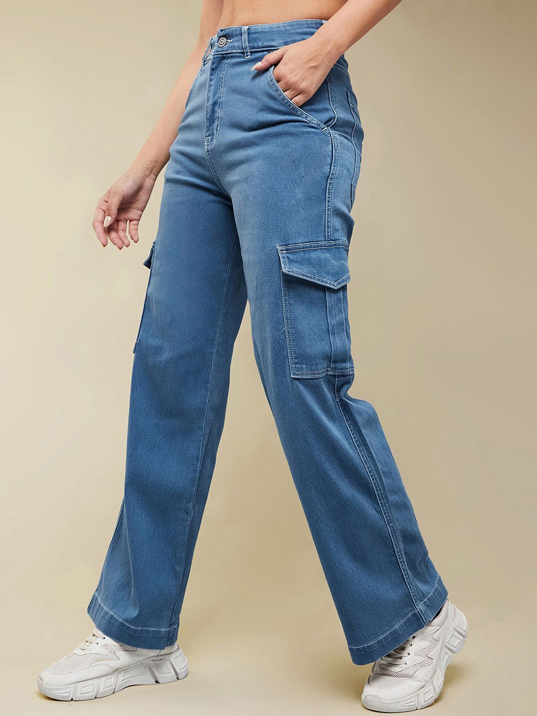 

Miss Chase Women Wide Leg High-Rise Stretchable Jeans, Blue
