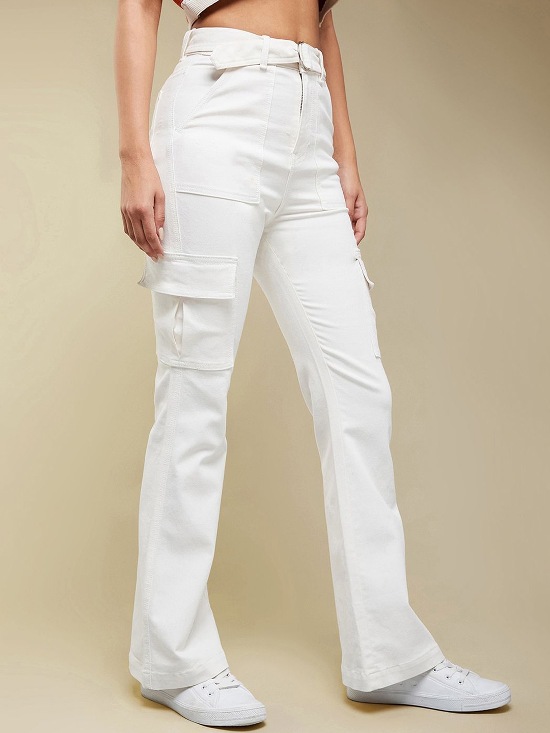 

Miss Chase Women Wide Leg High-Rise Stretchable Jeans, White