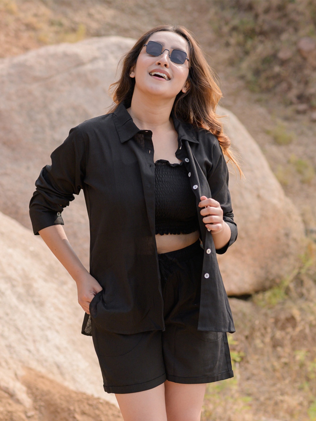 

Babli Pure Cotton Shirt With Short, Black