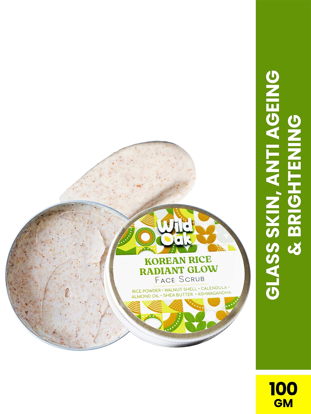 

Wild Oak Korean Rice Face Scrub for Glass Skin, Brightening & Anti Wrinkles - 100g, Cream