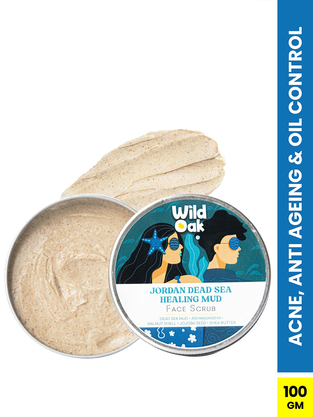 

Wild Oak Jordan Dead Sea Mud Face Scrub with Niacinamide for De Tan & Spots - 100g, Beige