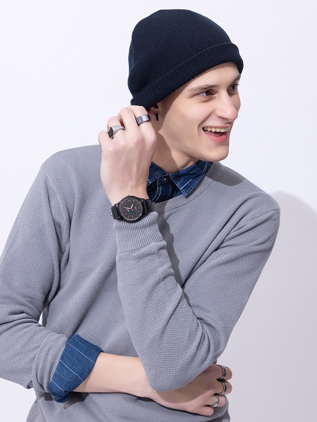 

ARMISTO Solid Winter Beanie Cap, Navy blue