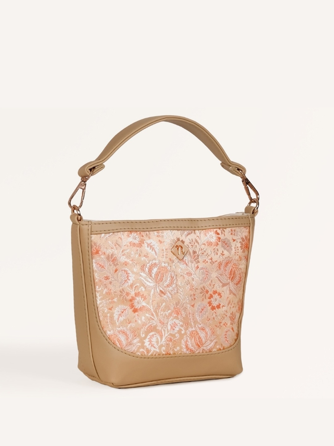 

Nestasia Floral Embroidered Bucket Traditional Handheld Bag, Brown