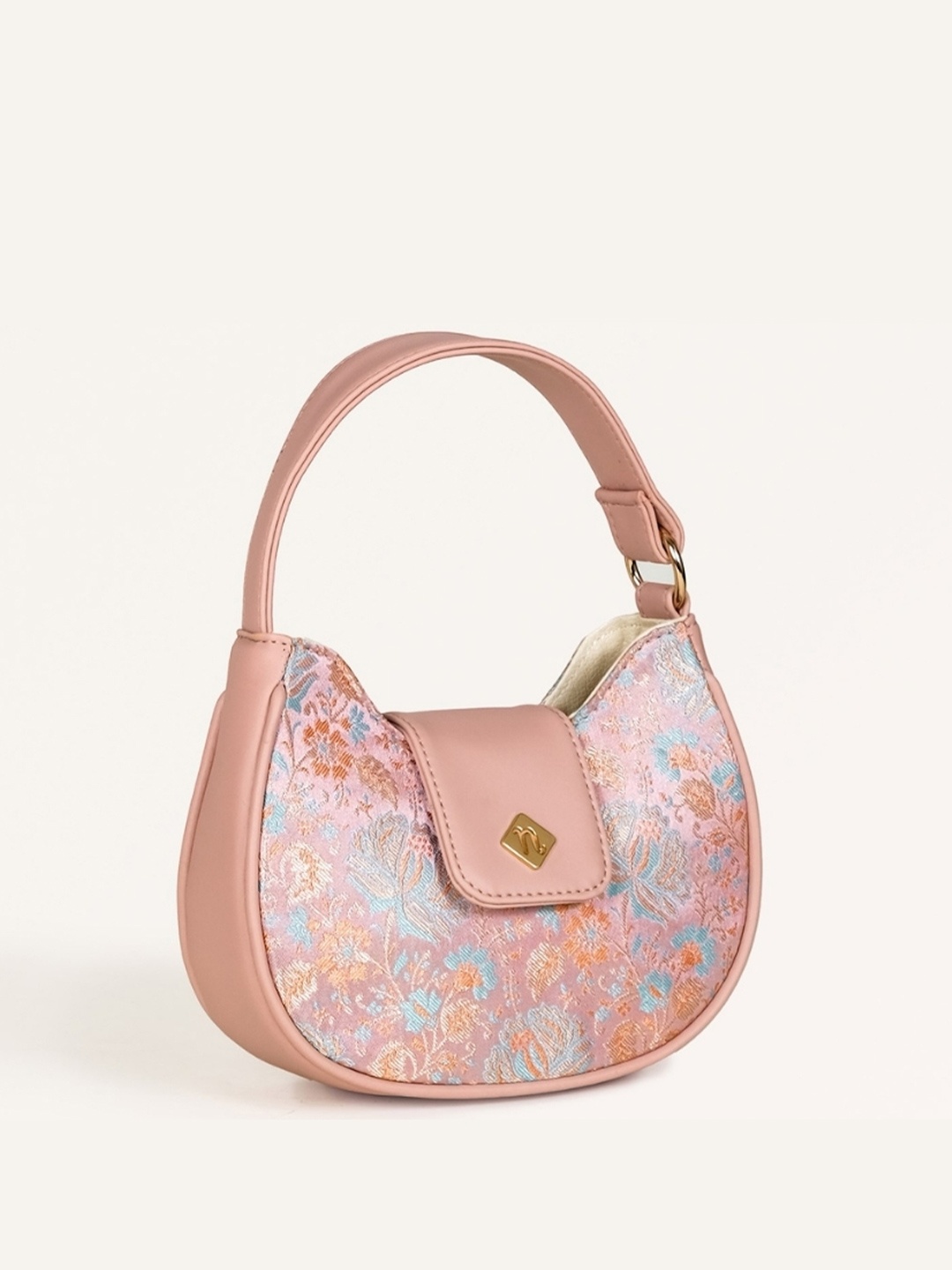 

Nestasia Floral Embroidered Half Moon Handheld Bag, Beige
