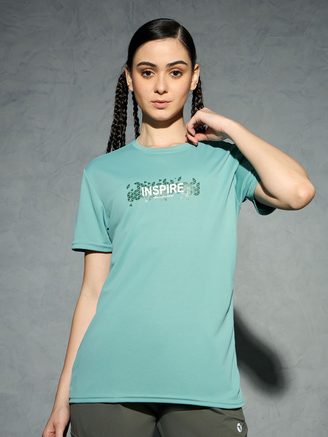 

Technosport Women Printed Anti Static Slim Fit T-shirt, Green