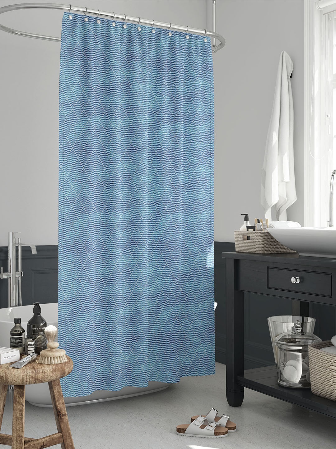 

ArtzFolio Blue & White Geometric Printed Waterproof Shower Curtain