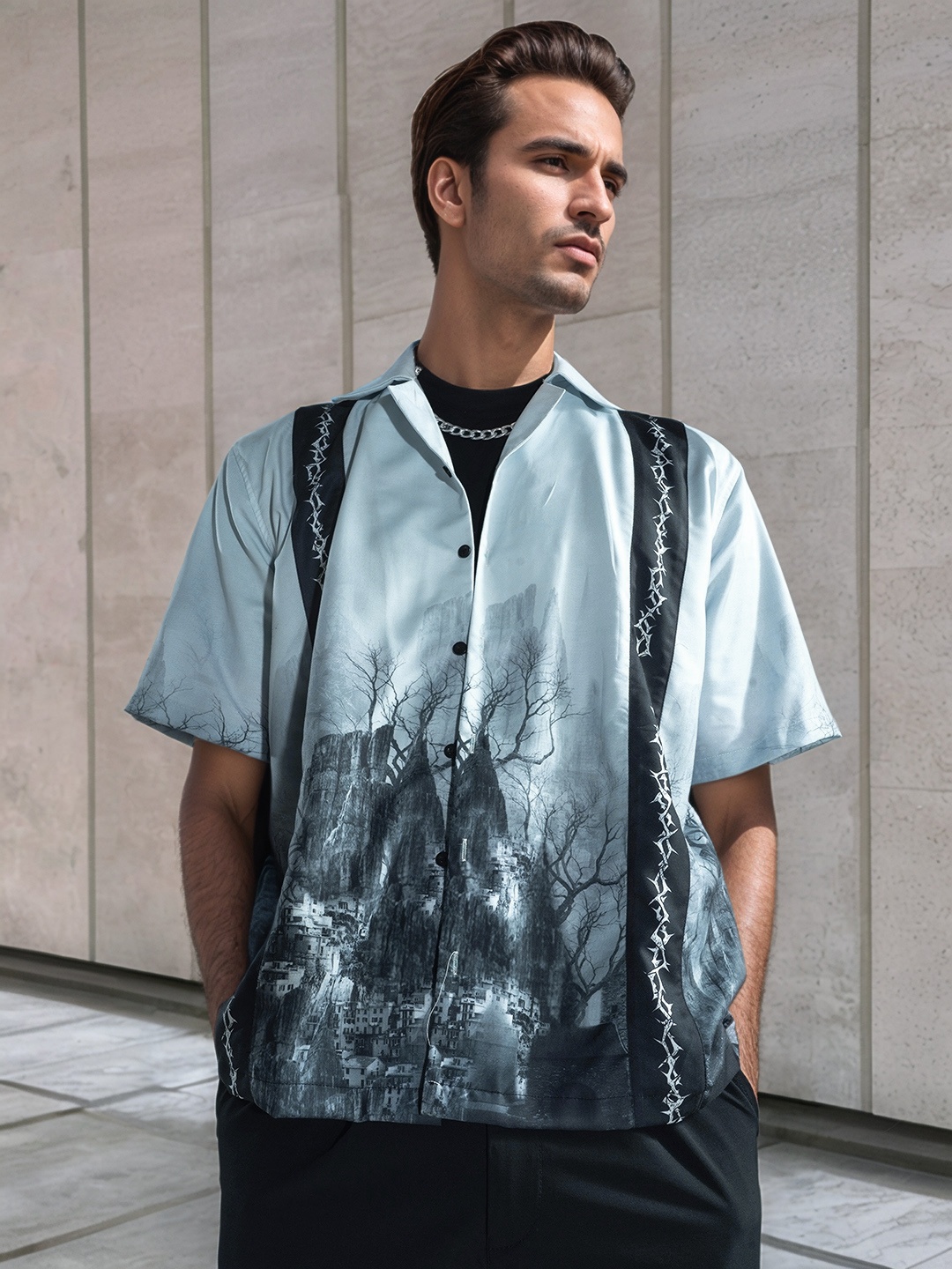 

UNRL Printed Relaxed Fit Shirt, Sea green