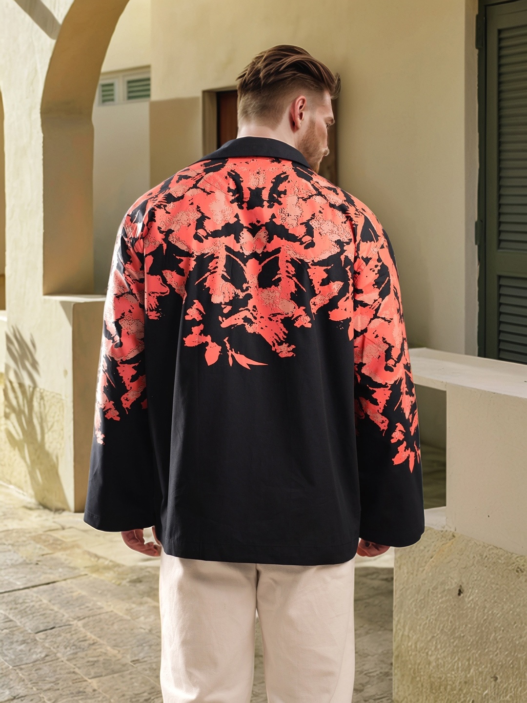 UNRL Opaque Printed Oversized Casual Shirt, Black