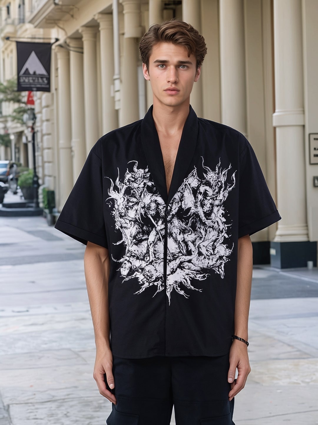

UNRL Men Relaxed Boxy Printed Pure Cotton Casual Shirt, Black
