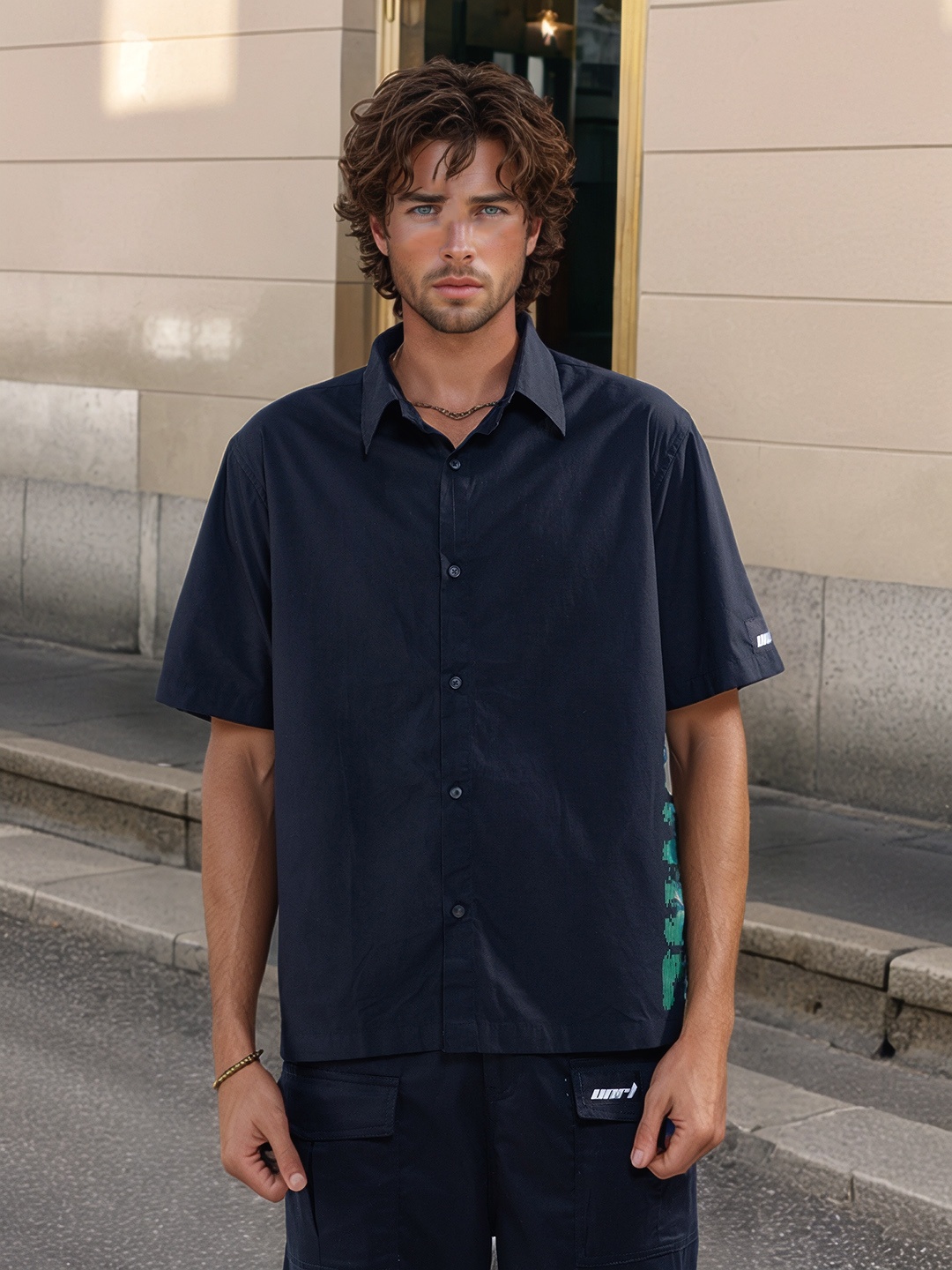 

UNRL Printed Pure Cotton Relaxed Shirt, Black
