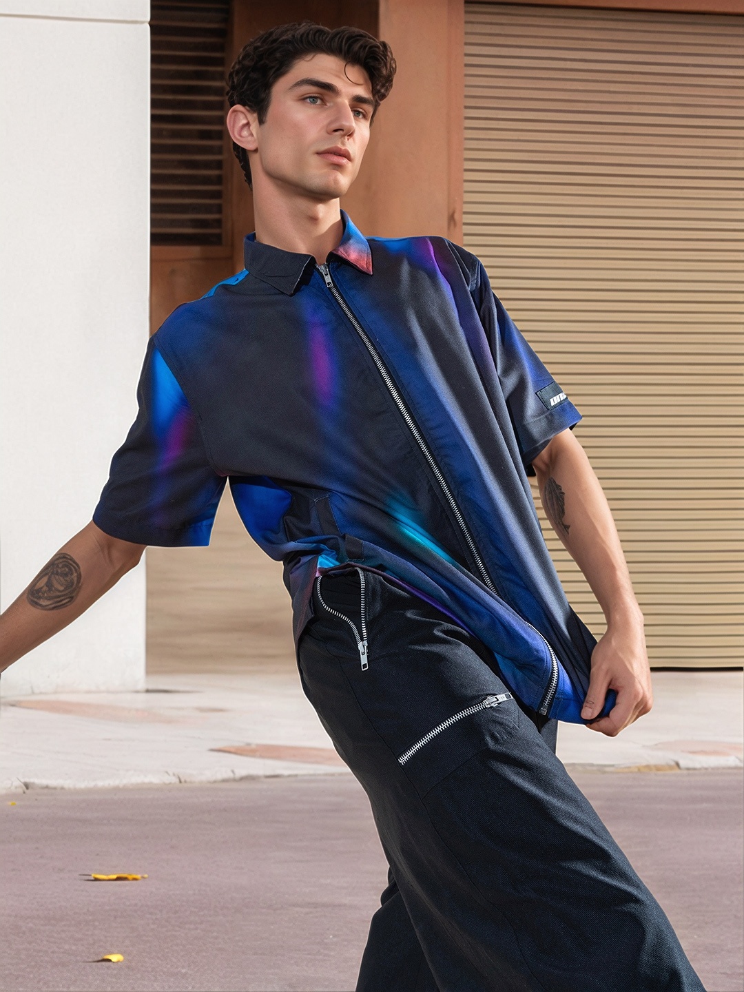 

UNRL Relaxed Fit Dyed Casual Shirt, Black