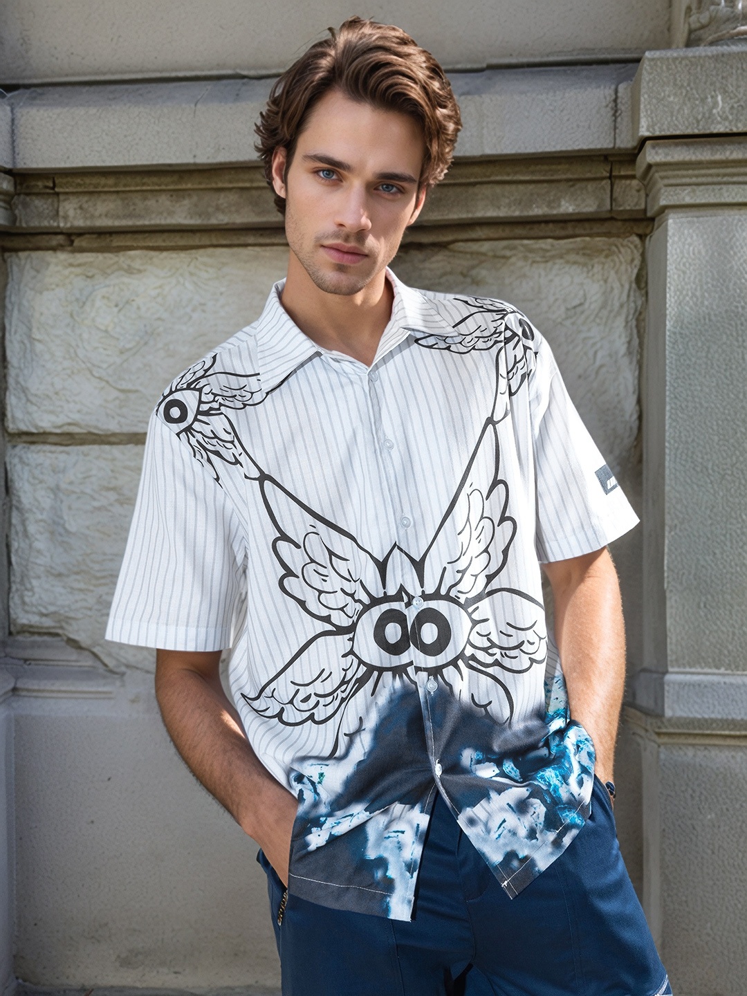 

UNRL Graphic Print Casual Shirt, White