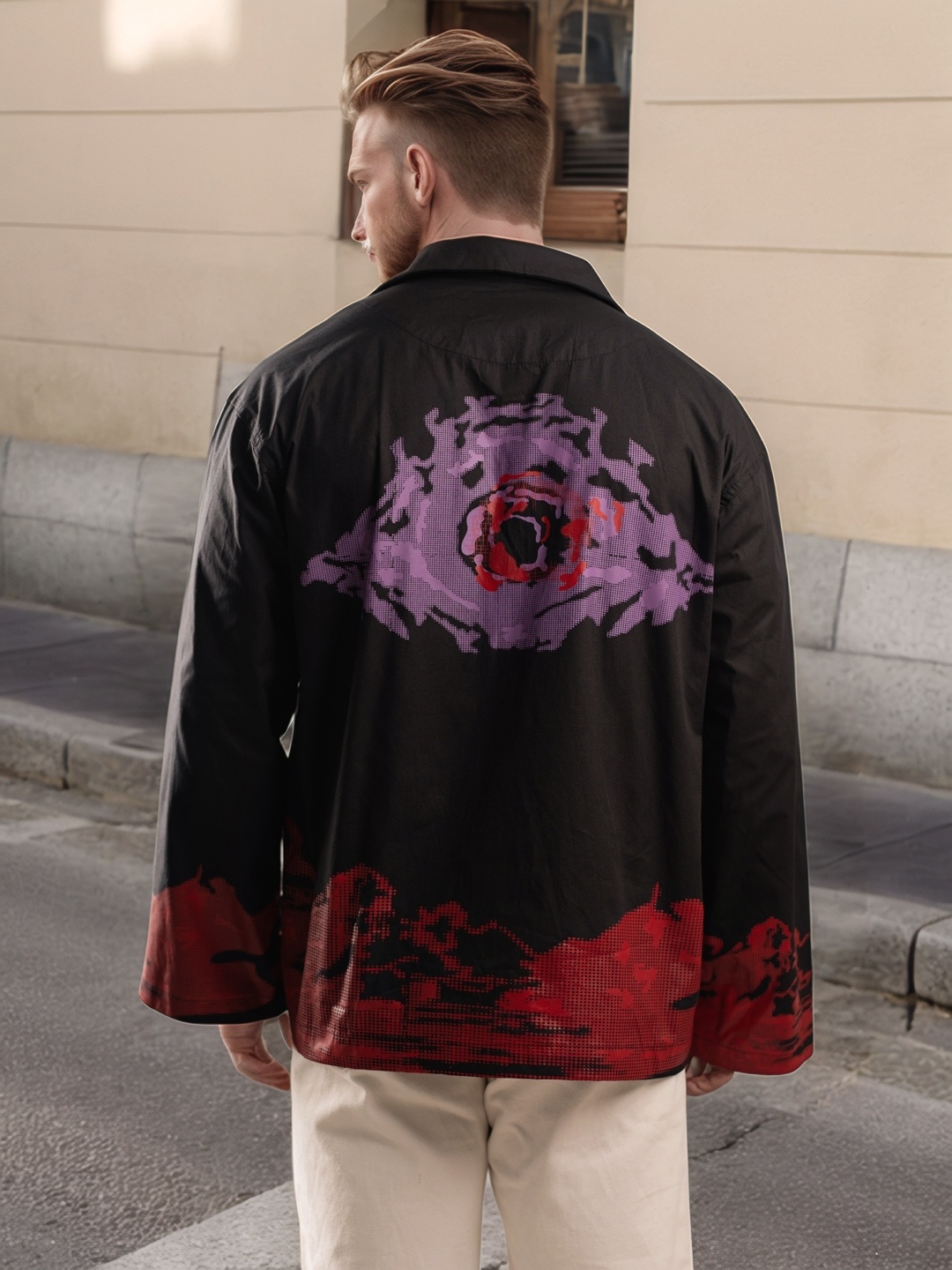 

UNRL Cotton Printed Oversized Casual Shirt, Black