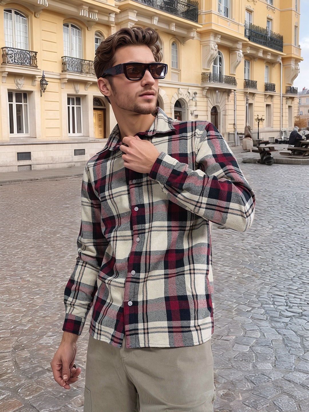 

UNRL Tartan Checked Checked Casual Shirt, Beige