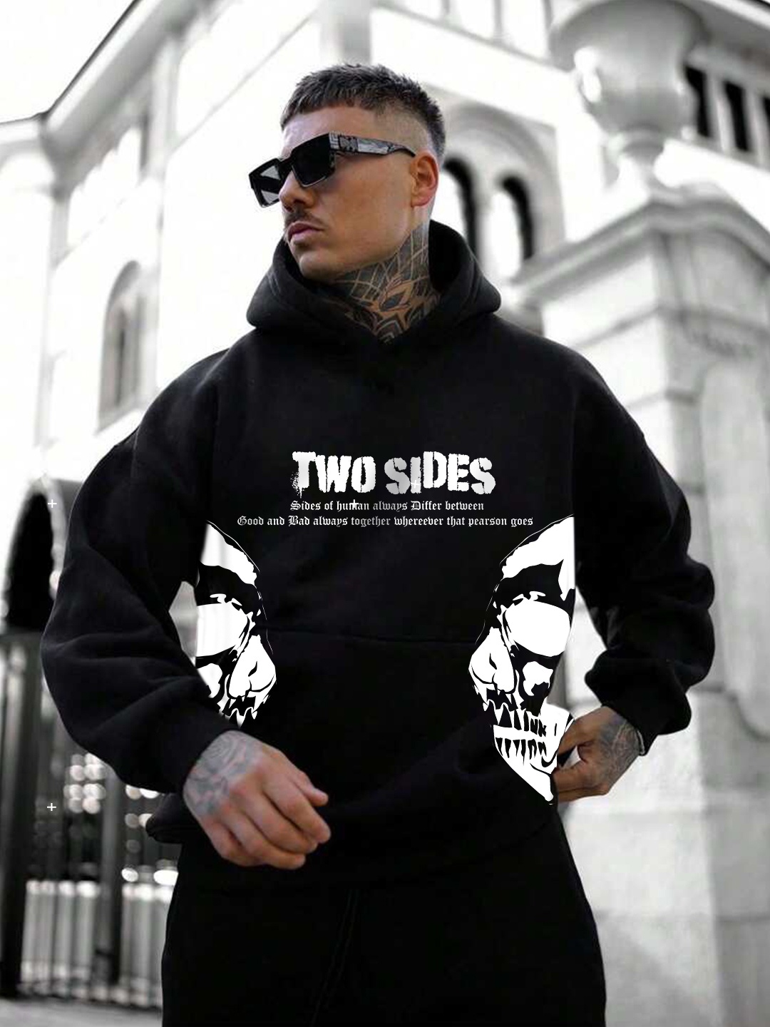 

UNRL Printed Hooded Relaxed Sweatshirt, Black