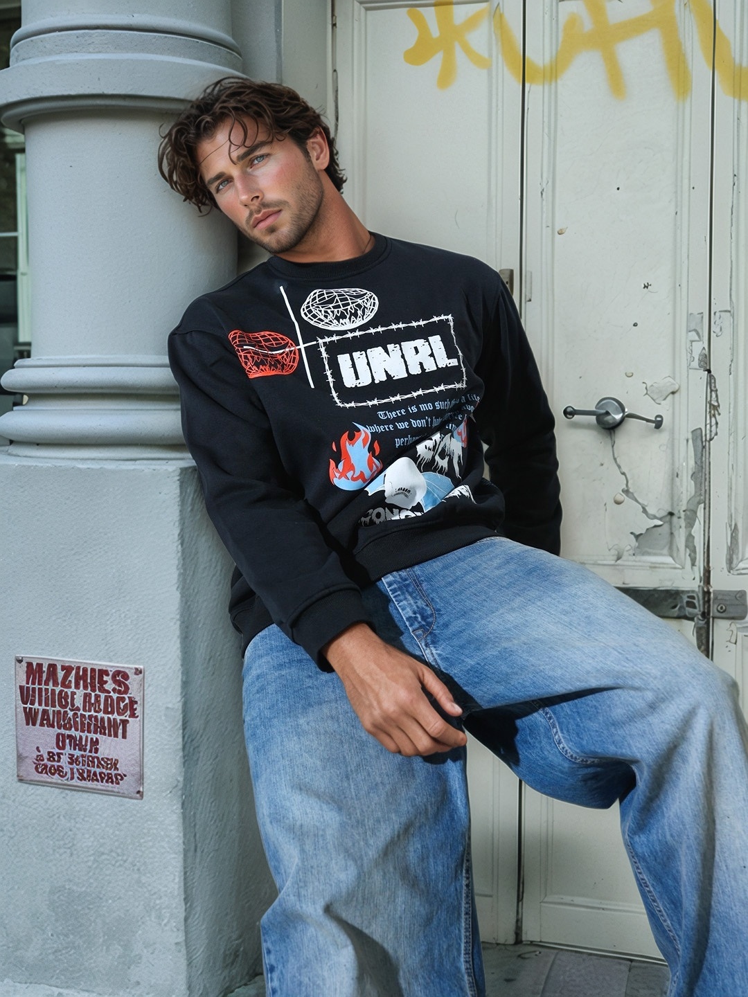 

UNRL Printed Sweatshirt, Black