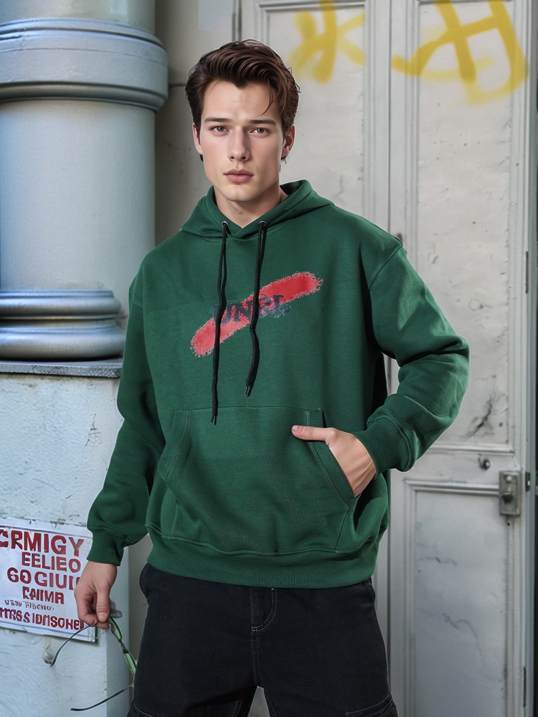 

UNRL Graphic Print Hooded Sweatshirt, Green