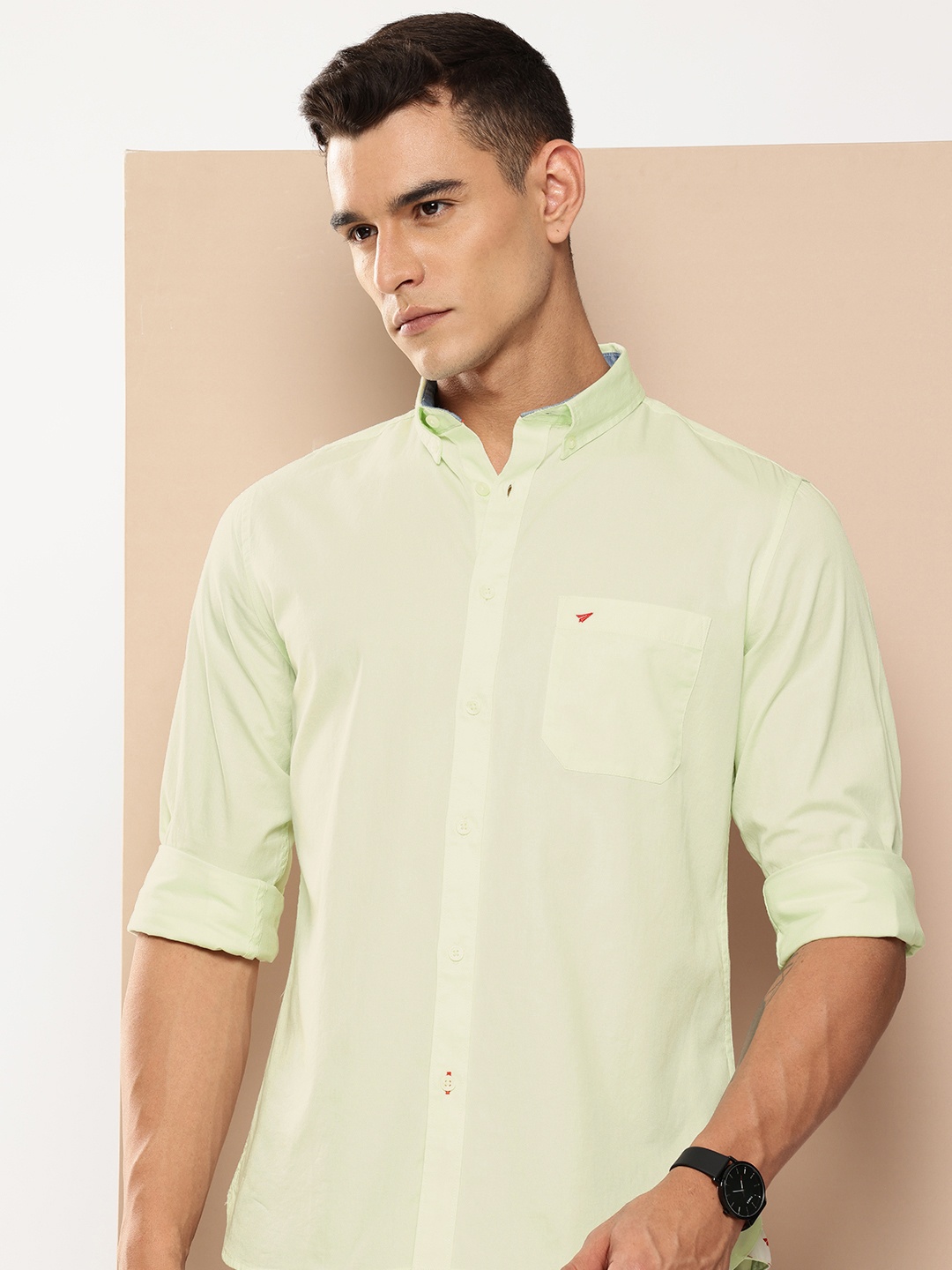 

INVICTUS Slim Fit Opaque Pure Cotton Casual Shirt, Lime green