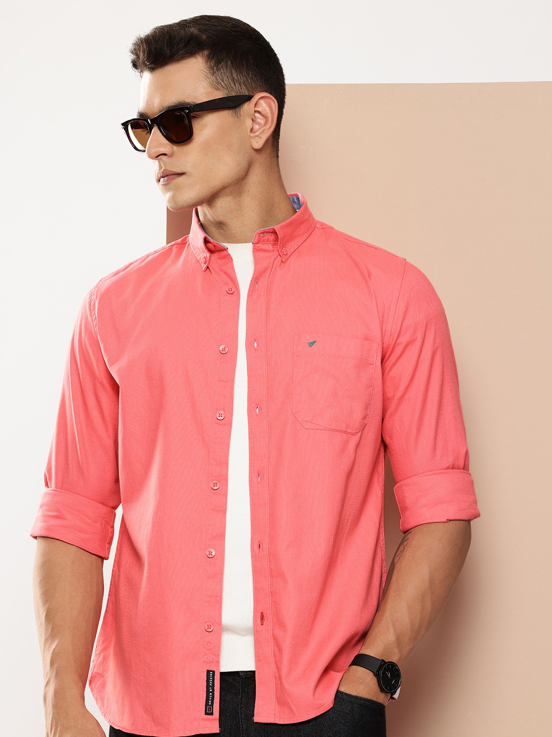 

INVICTUS Slim Fit Opaque Pure Cotton Casual Shirt, Pink