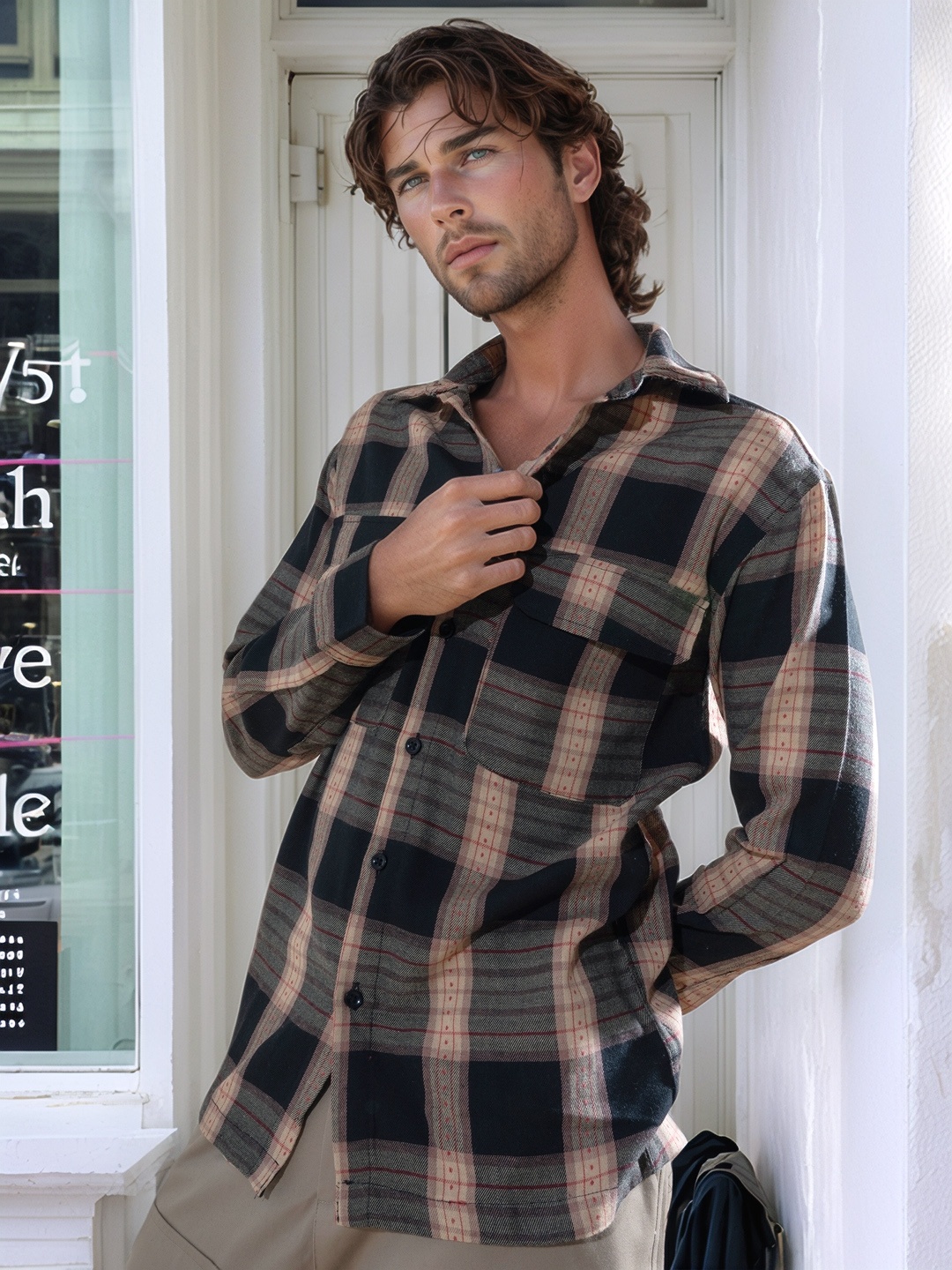 

UNRL Tartan Checked Casual Shirt, Black