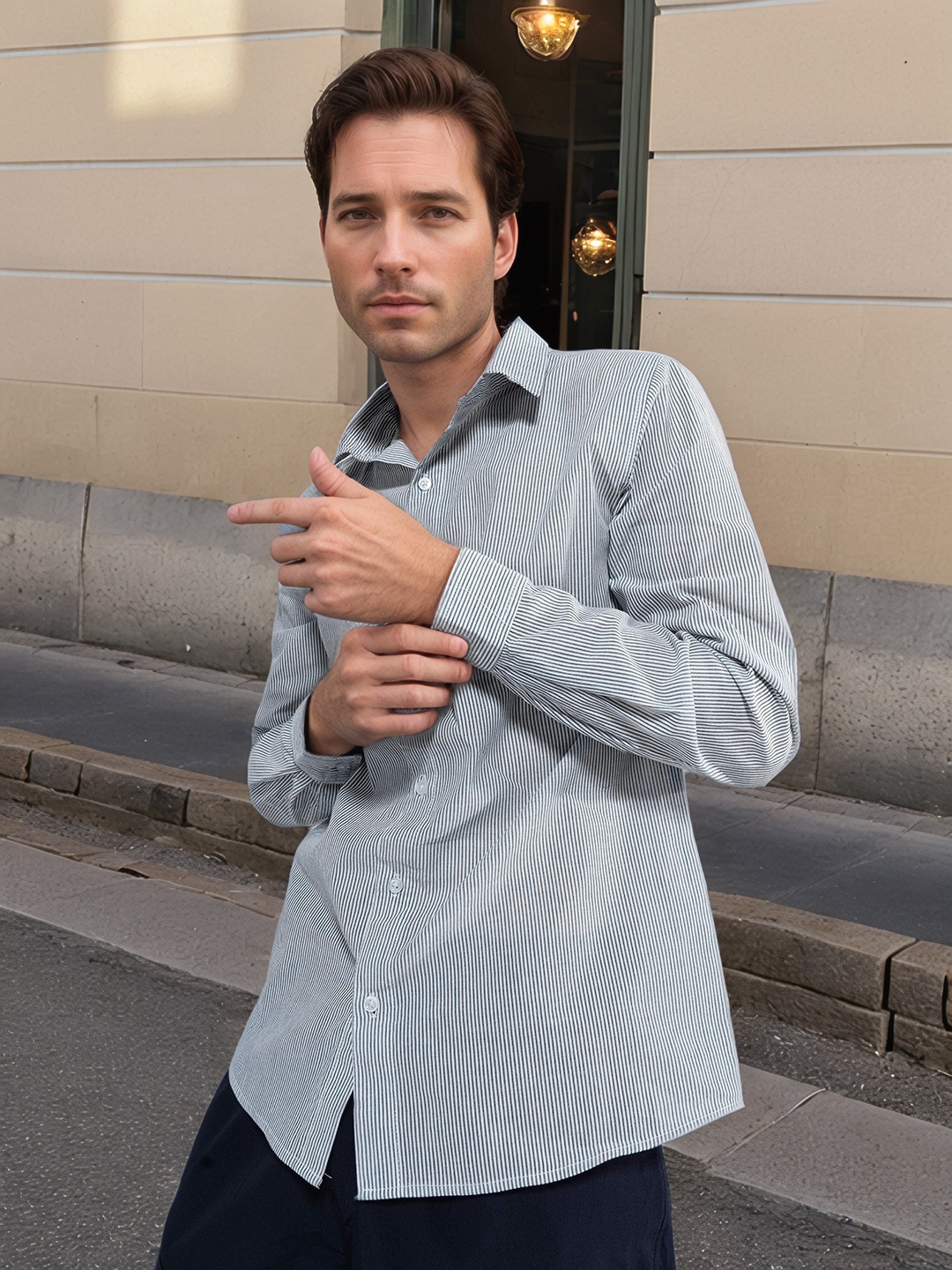 

UNRL Striped Casual Shirt, Grey