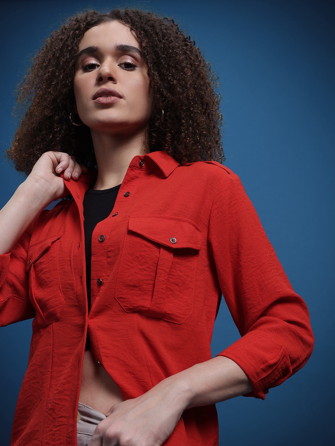 

The Roadster Life Co. Spread Collar Casual Shirt, Red