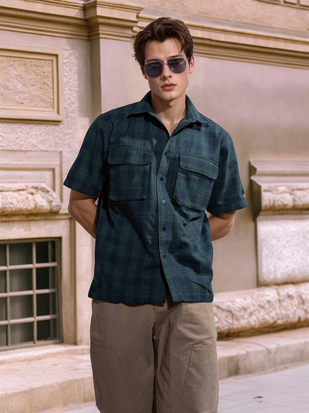 

UNRL Tartan Checks Relaxed Shirt, Green